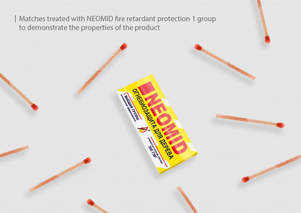 Matches treated with NEOMID fire retardant protection 1 group to demonstrate the properties of the product
